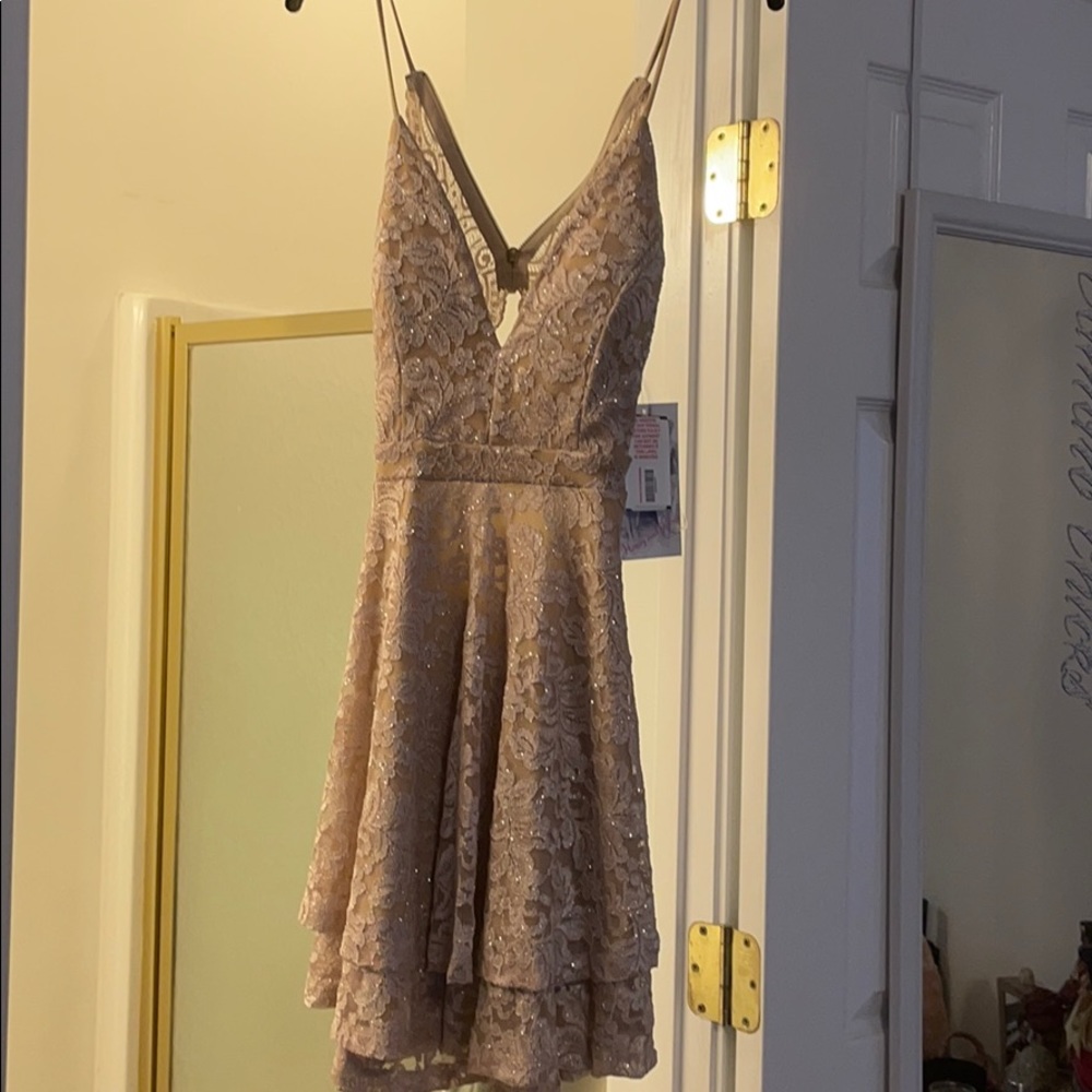 Honey and Rosie tan glitter dress